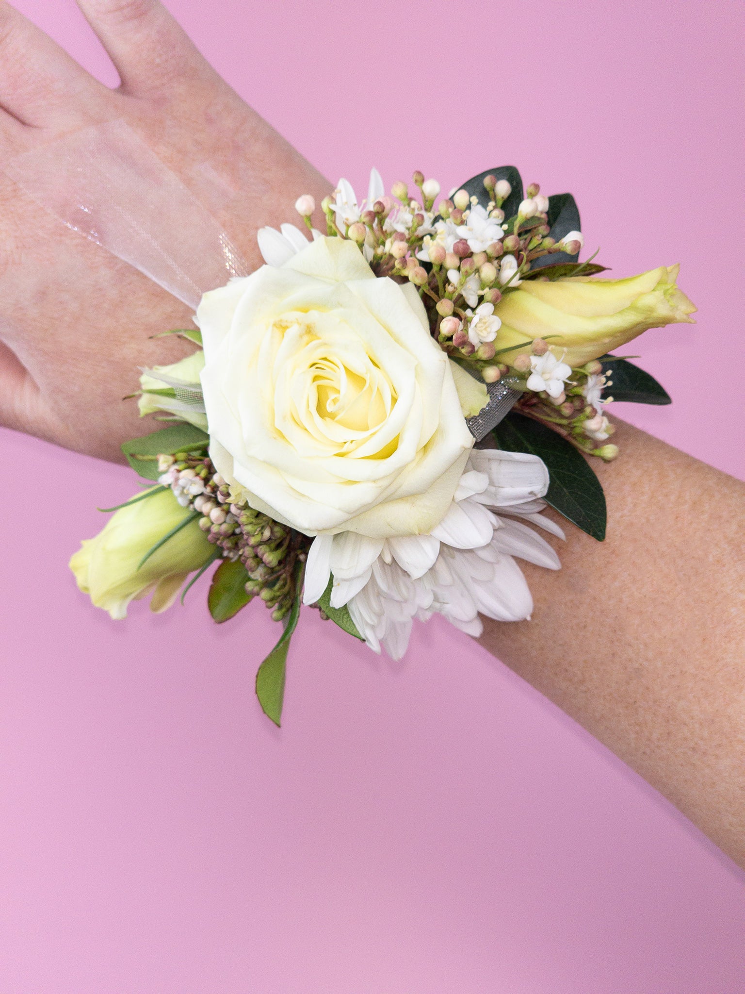White rose wrist corsage